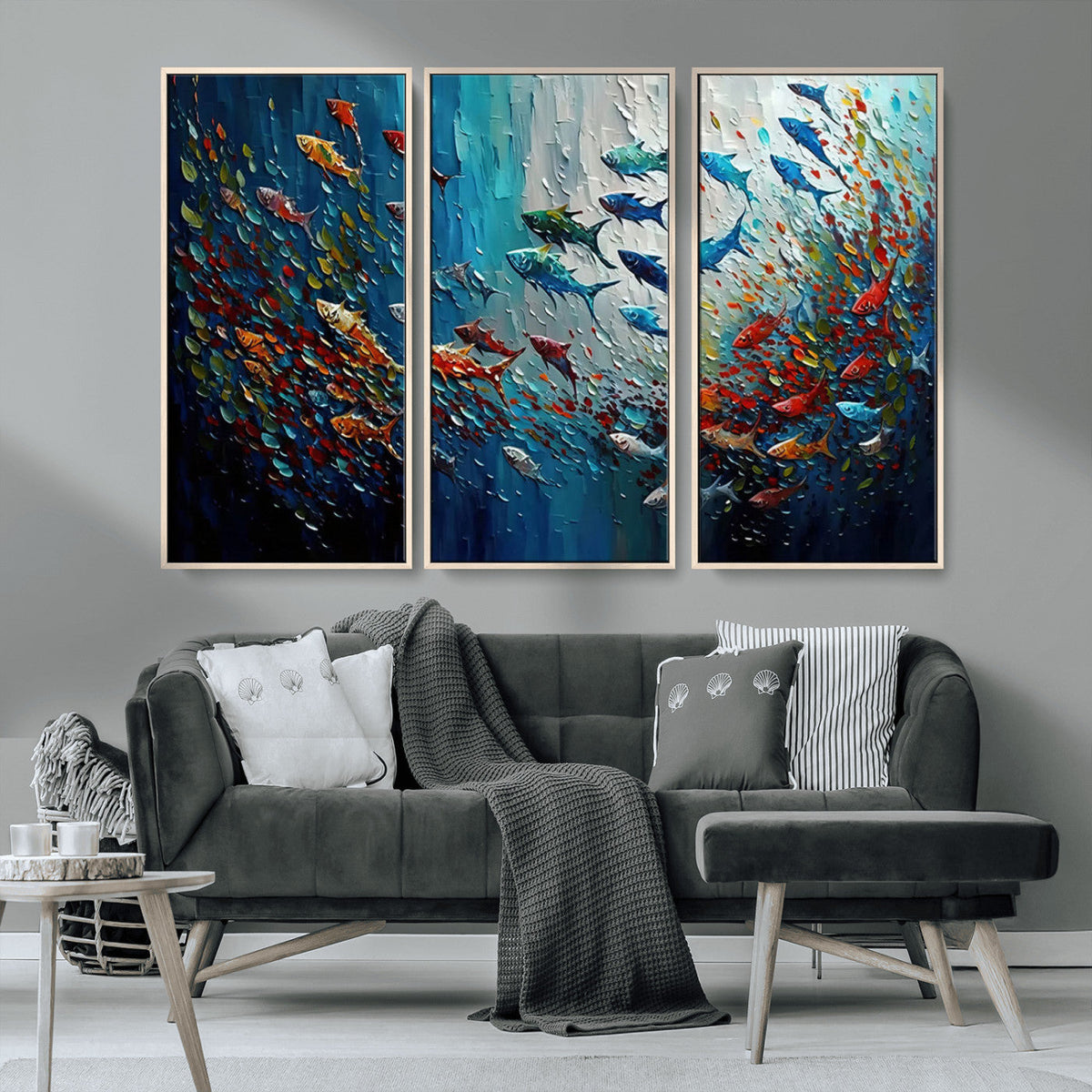 Modern Abstract Fish Shoal Wall Art Canvas Print, Colorful