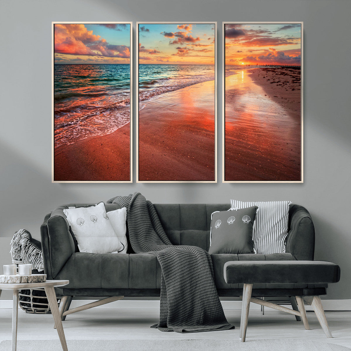 Sunset Beach Wall Art | Ocean Canvas Print | Coastal Wall