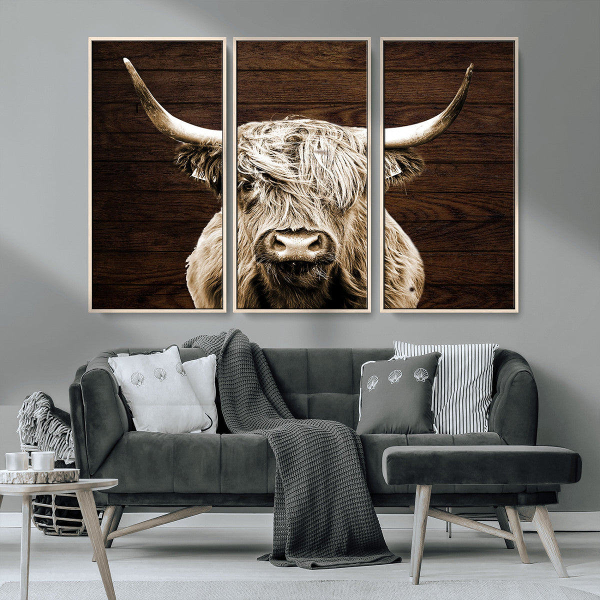Highland Cow Wall Art Canvas Print, Rustic Farmhouse Decor,