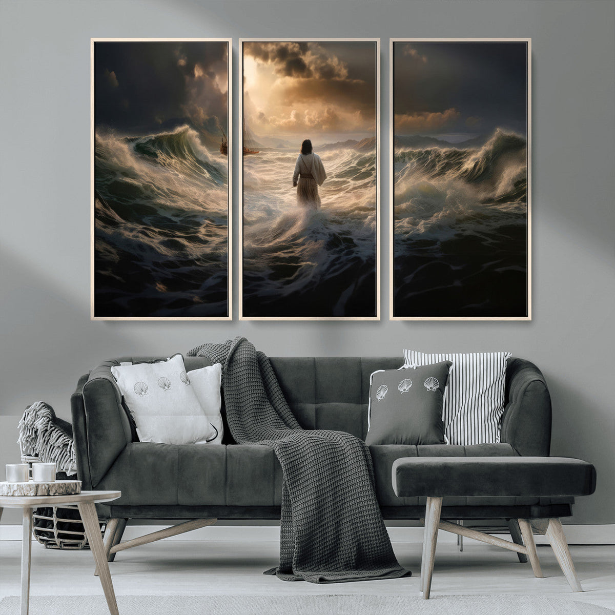 Jesus Walking on Water Wall Art Canvas Print - Religious