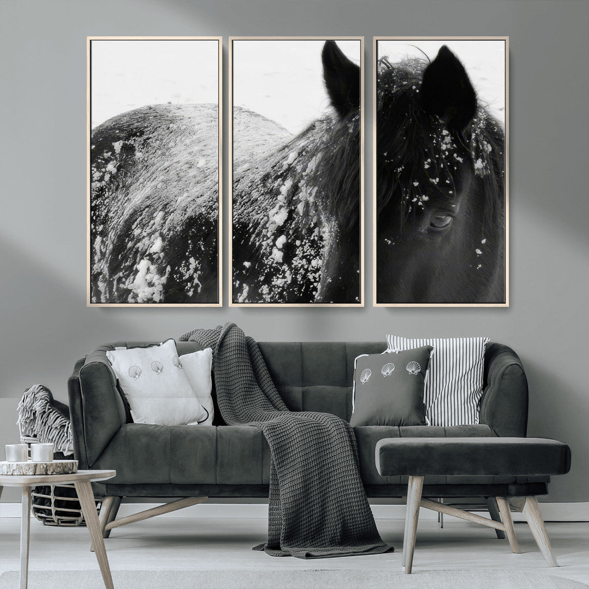 Black Horse in Snow Canvas Print | Winter Horse Wall Art |