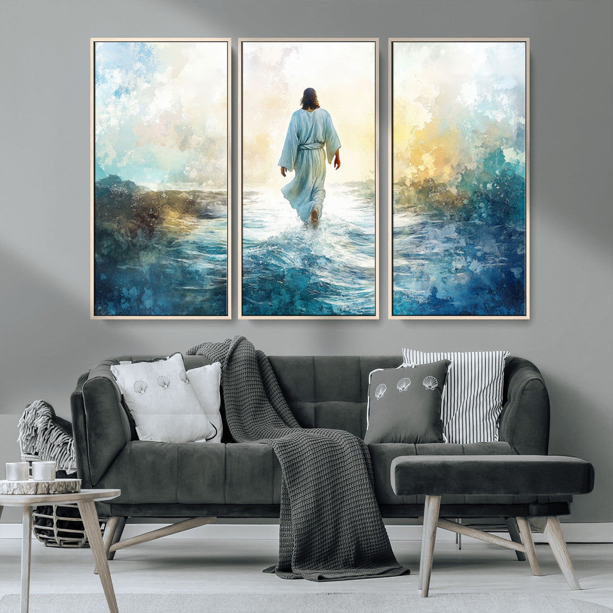 Watercolor Jesus Walking on Water Canvas Print, Christian