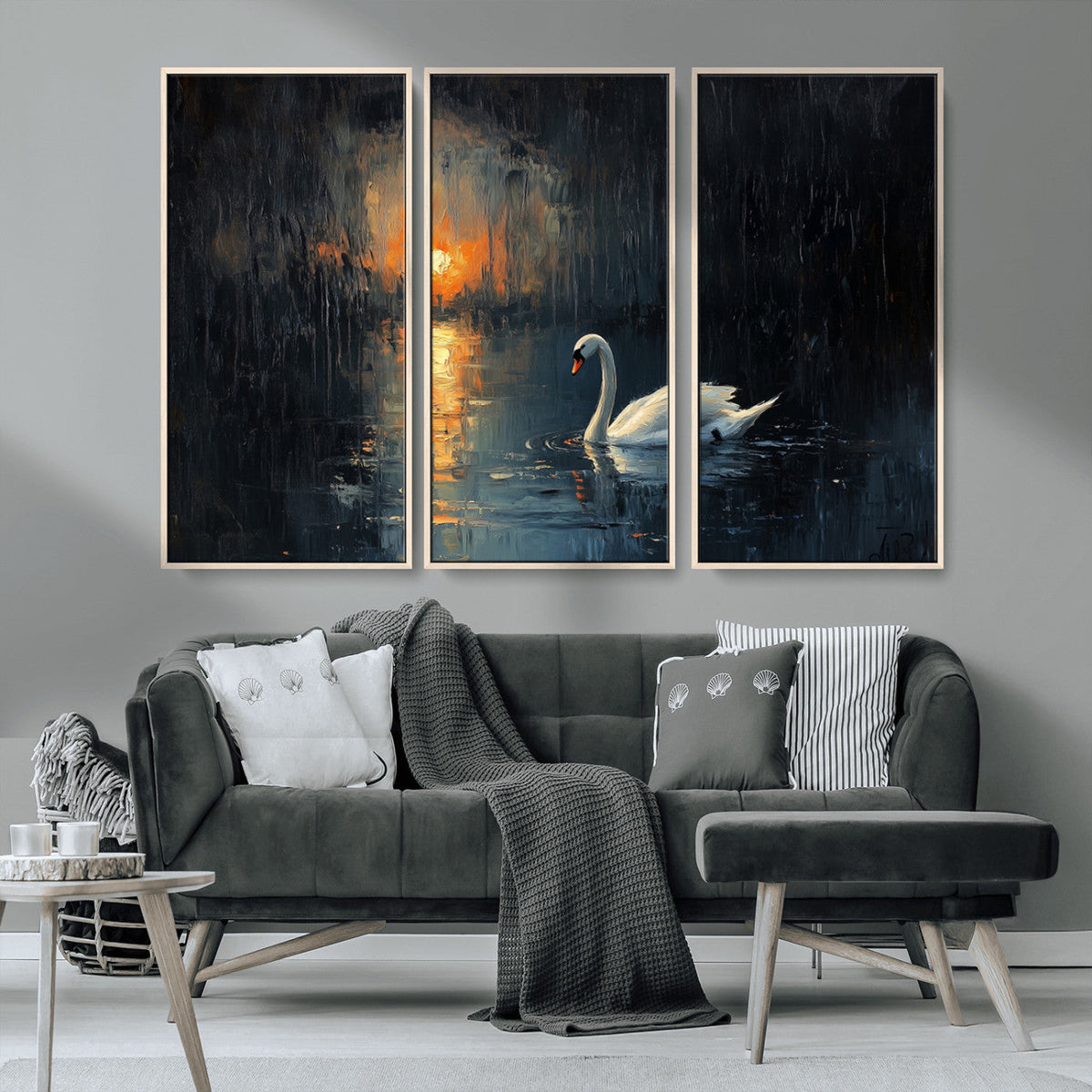 Abstract Swan on Water Wall Art Canvas Print - Elegant