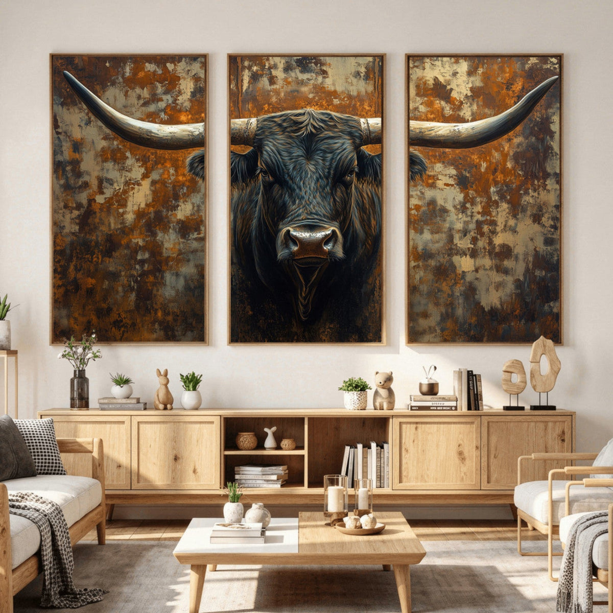 Longhorn Texas Cow Bull Wall Art | Rustic Farmhouse Canvas