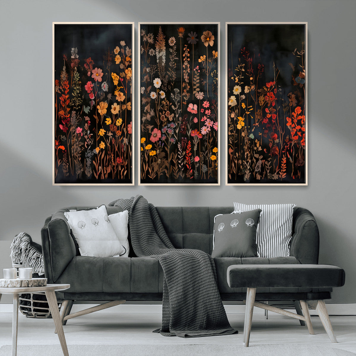 Large Floral Painting Print Illustration Flowers Canvas Wall
