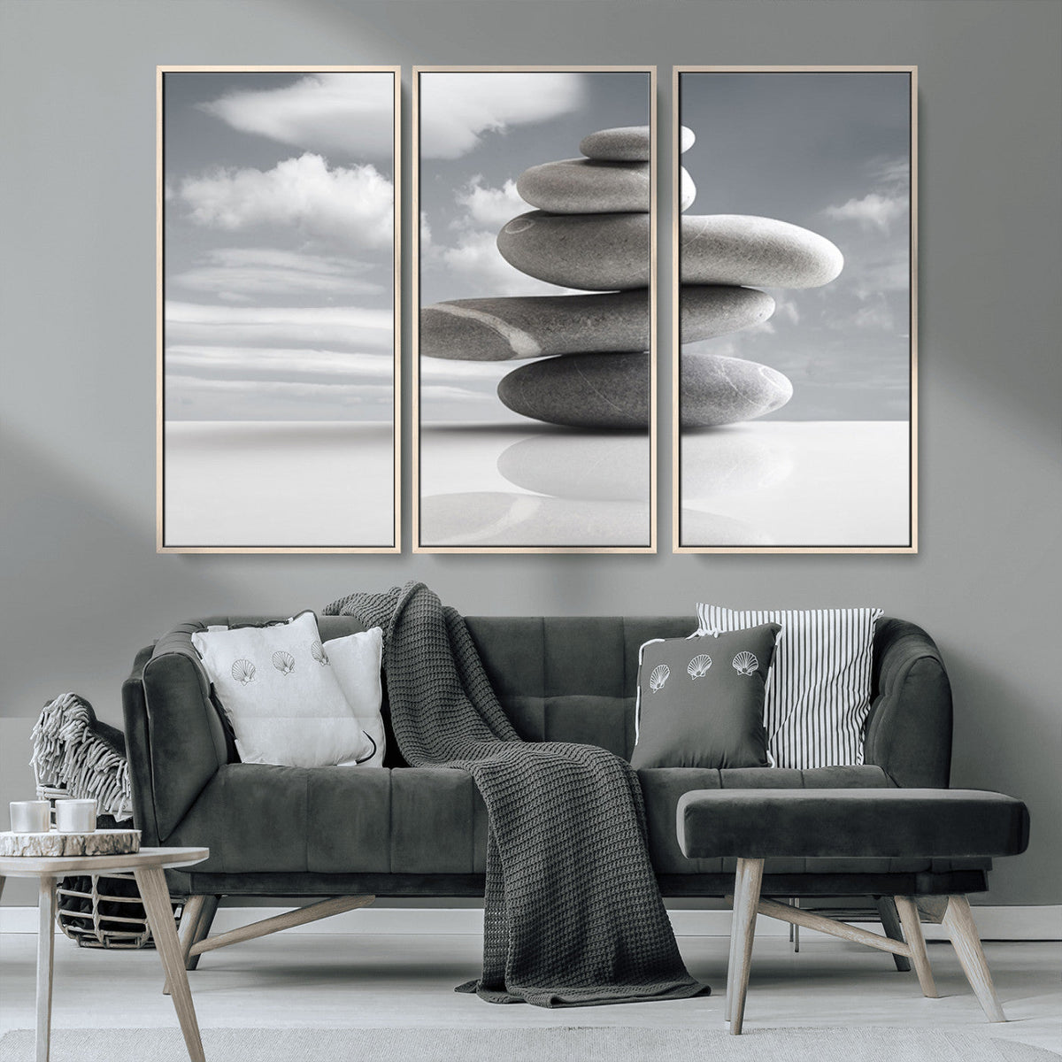 Still Life Black and White Zen Stones Wall Art Canvas,