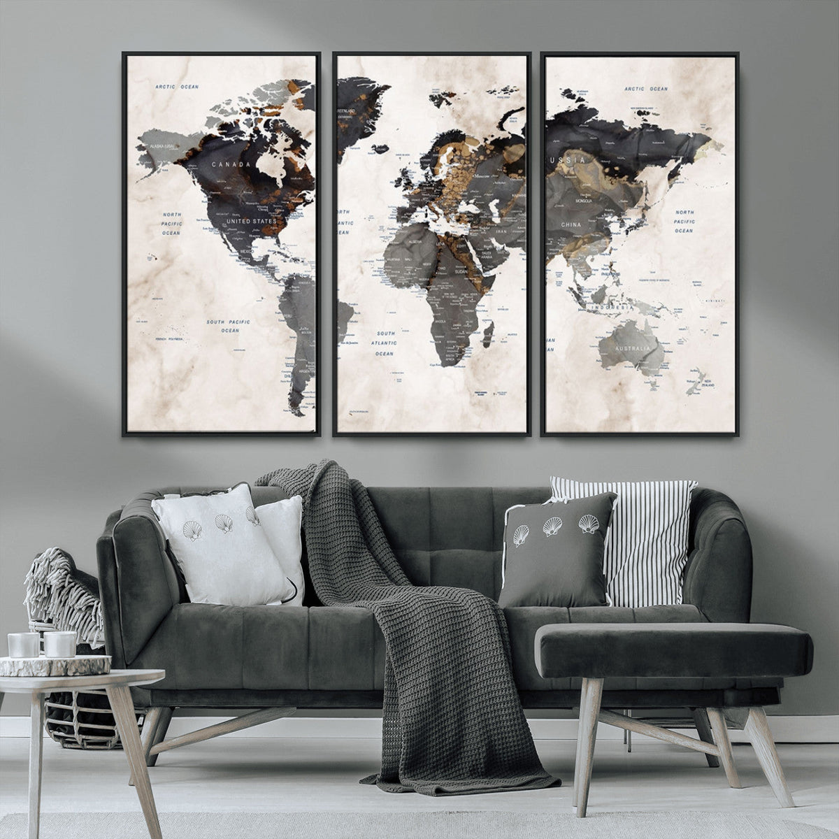 Abstract Map Printing - Modern World Map Canvas Wall Art for