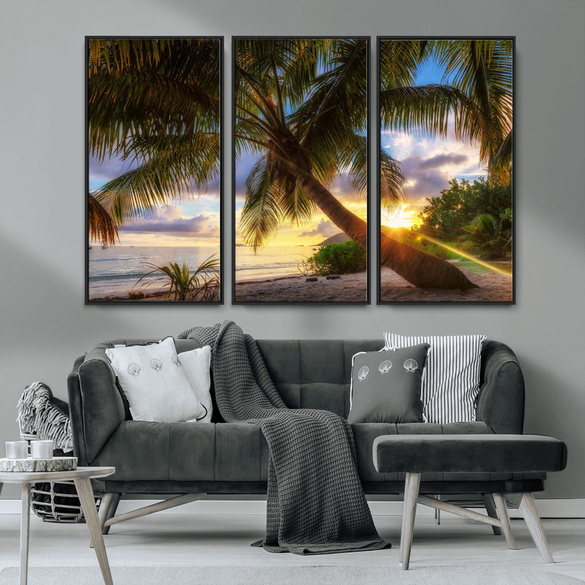 Tropical Island Sunset on the Beach Palms Wall Art Canvas
