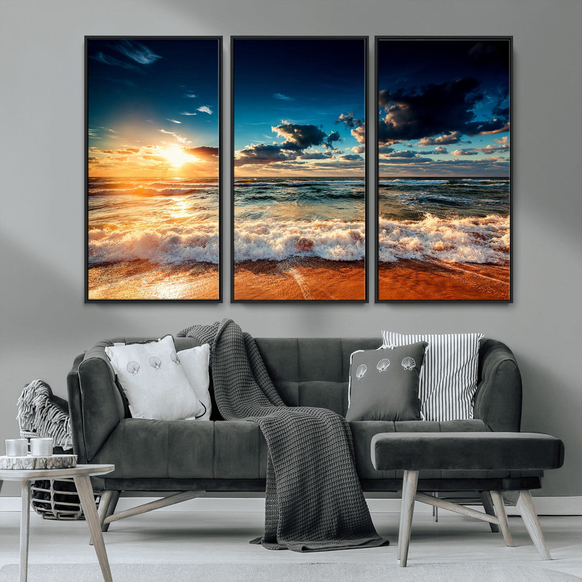 Golden Hour Sunset Over Ocean Waves Wall Art Canvas Print |