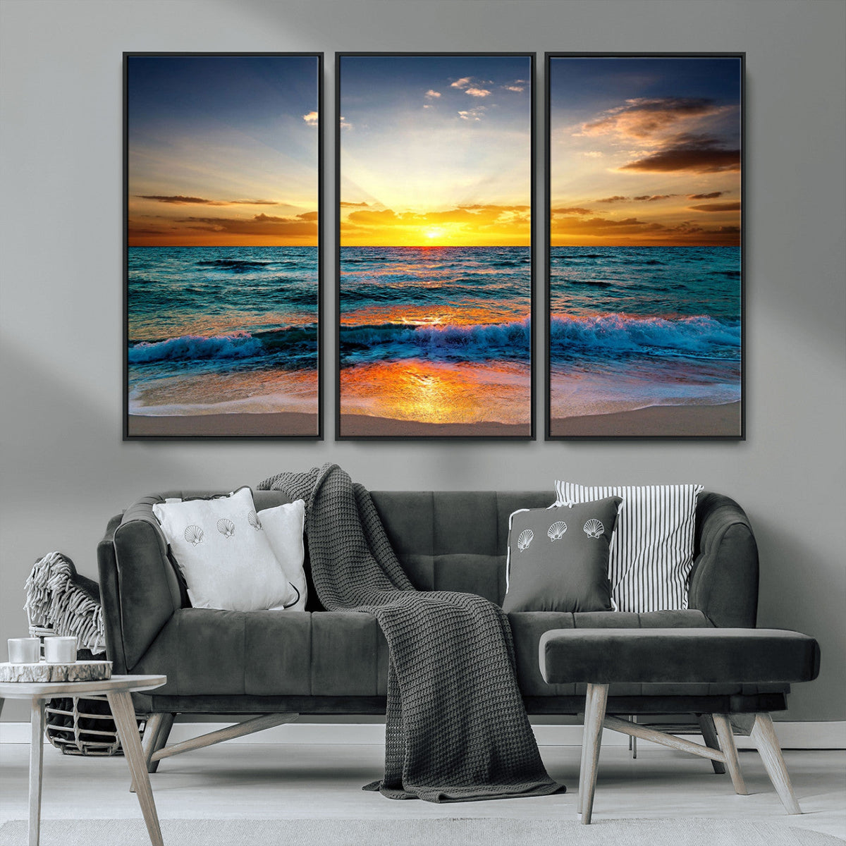 Vibrant Ocean Sunrise Over Golden Beach Waves, Giclee Canvas