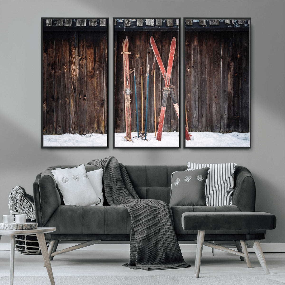 Vintage Ski Gear Canvas Print, Vintage Ski Gear Against