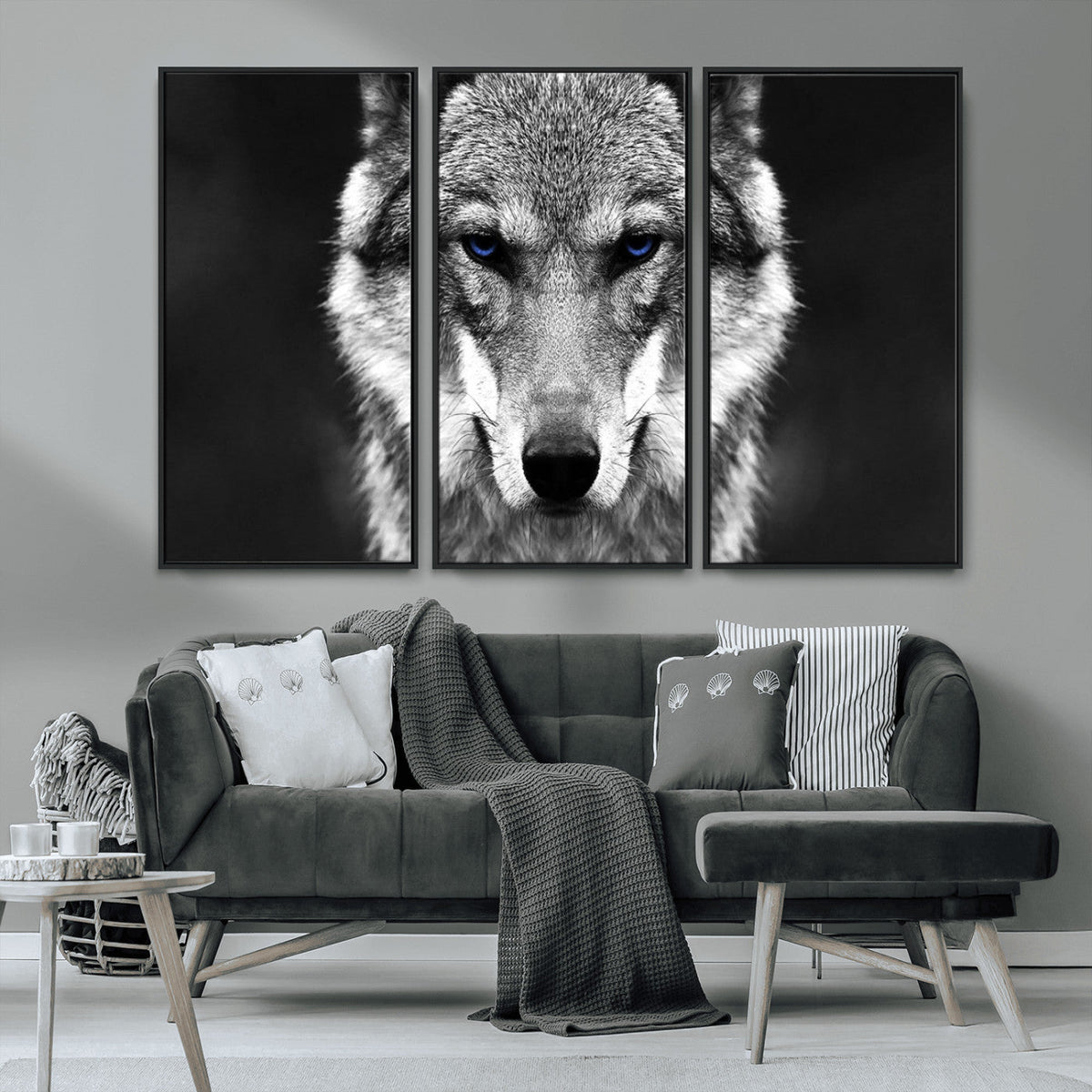 Black and White Wild Wolf Wall Art Canvas Print