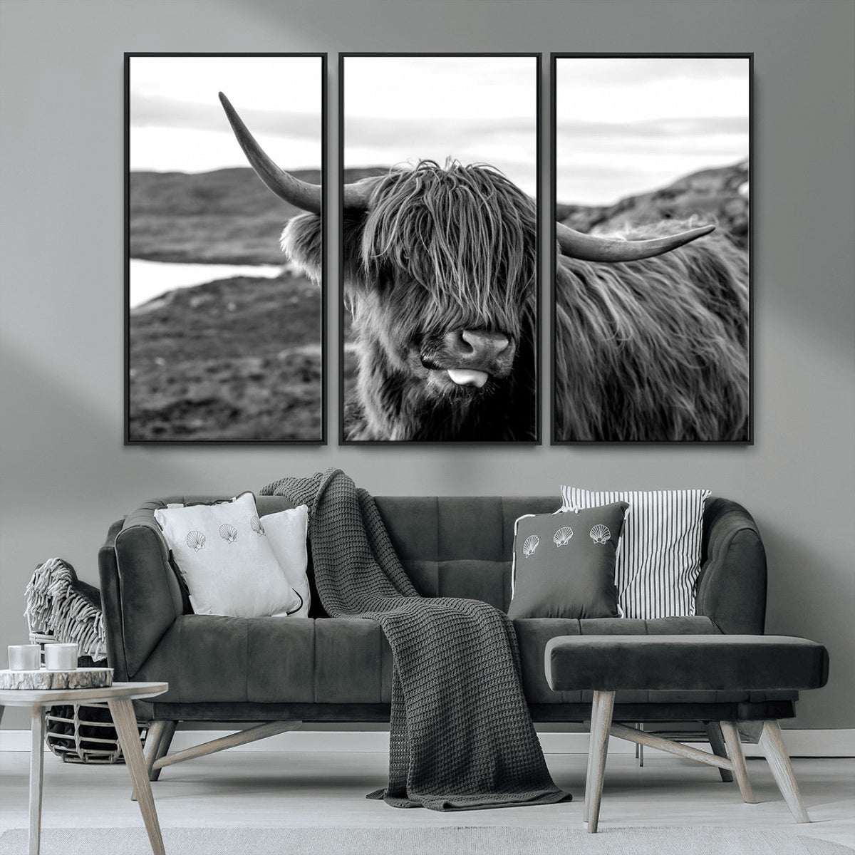 Longhorn Steer Canvas Print Wall Art, Highland Cow Canvas