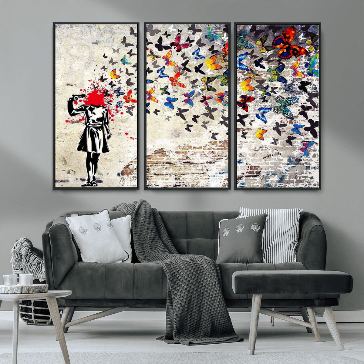 Banksy Art Butterfly Girl Explosion Canvas Art – Vibrant