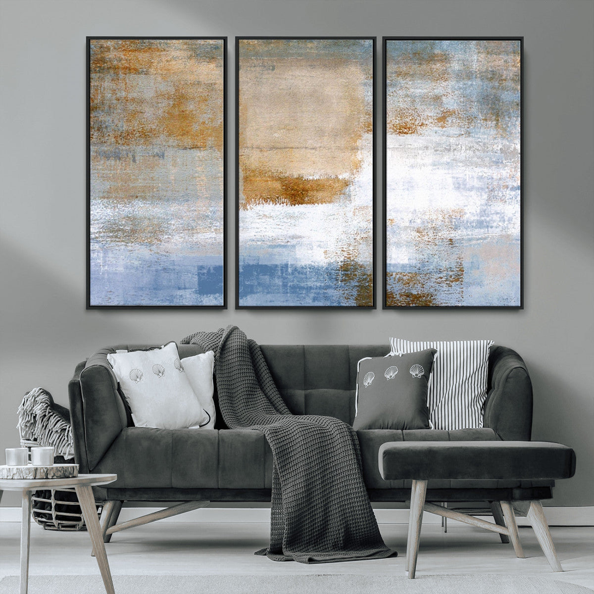 Blue Multi Panel Abstract Wall Art Canvas, Abstract Blue and