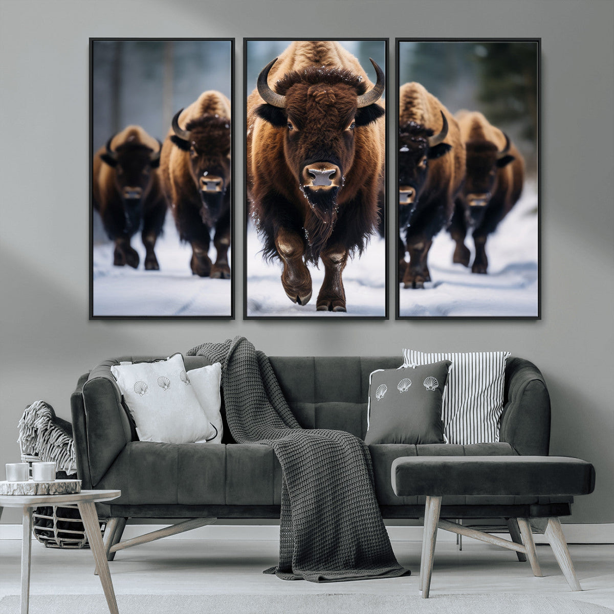 Buffalo Wall Art Canvas Print, American Bison Herd Wall Art