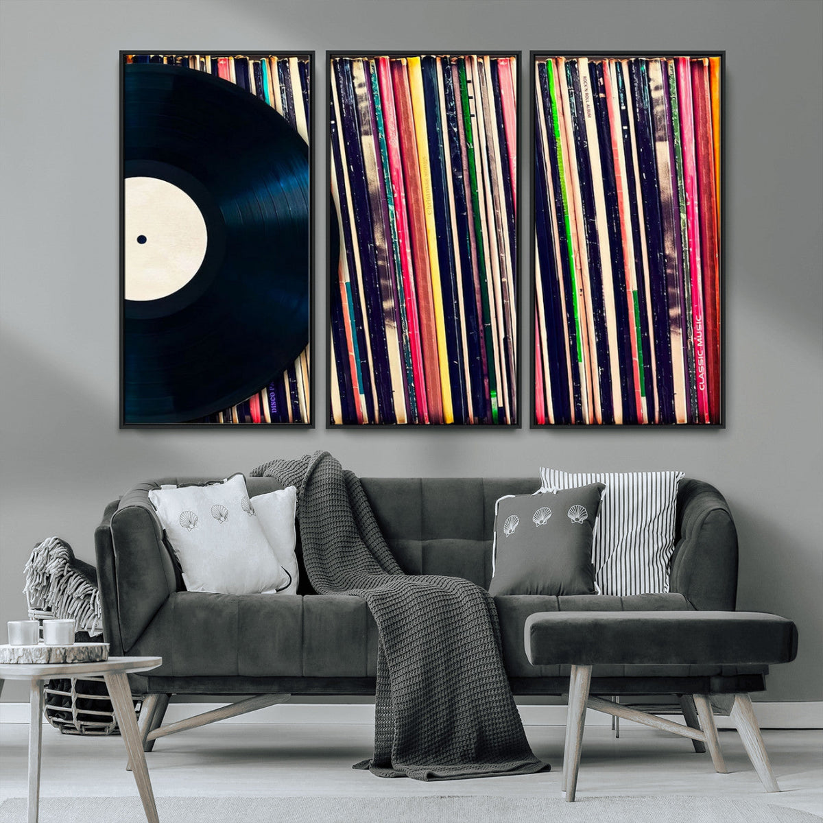 Vinyl Record and Album Collection Canvas Wall Art - Retro