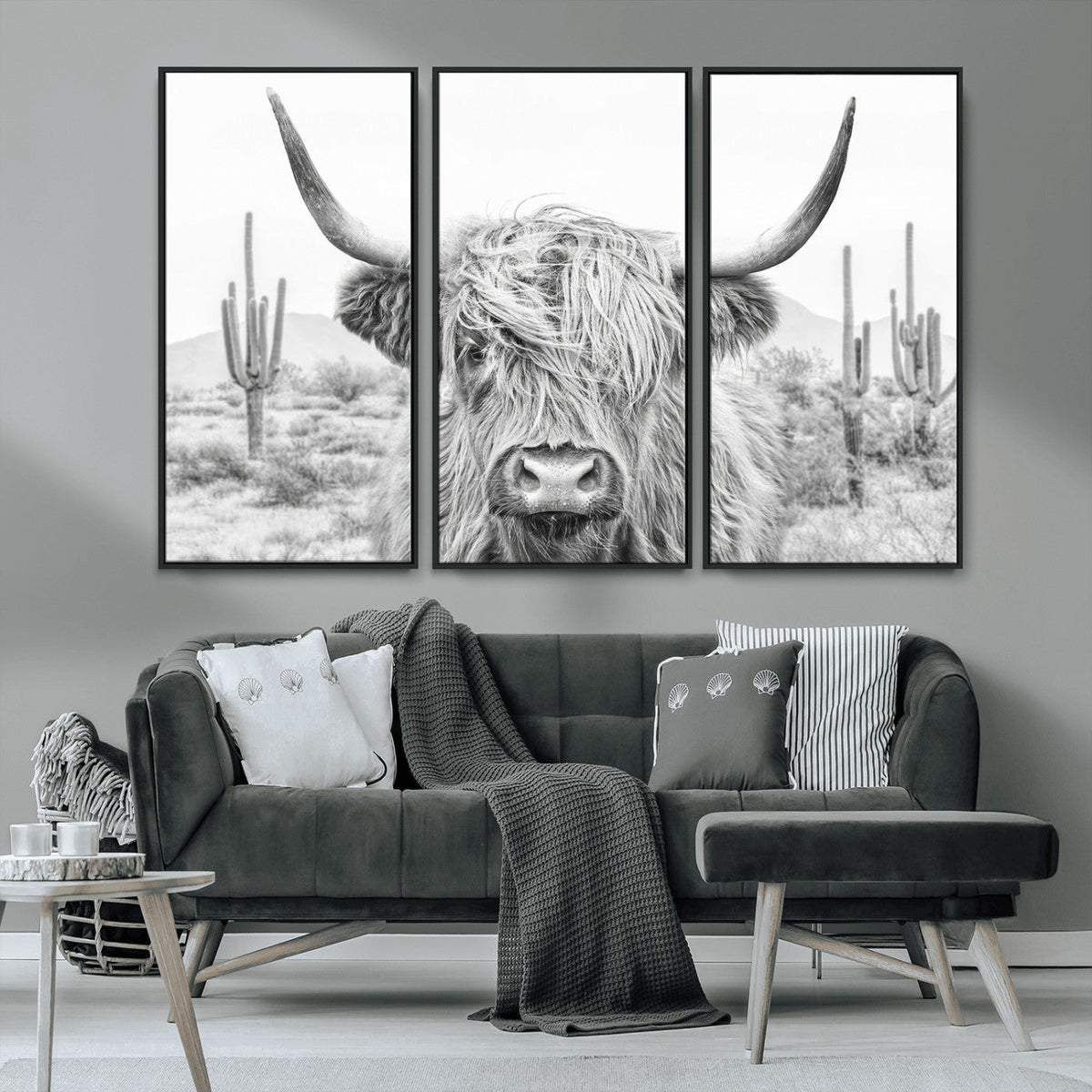 Rustic Charm | Cow Longhorn Black White Bighorn Wall Art