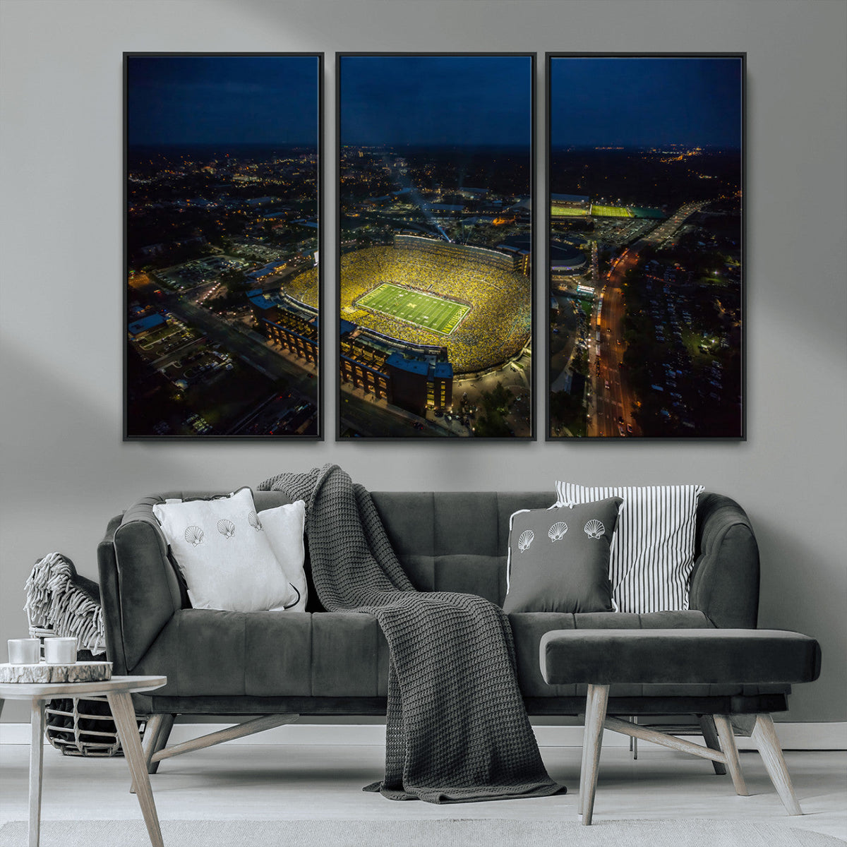 Michigan Stadium Night Game Wall Art – Sports Arena Aerial