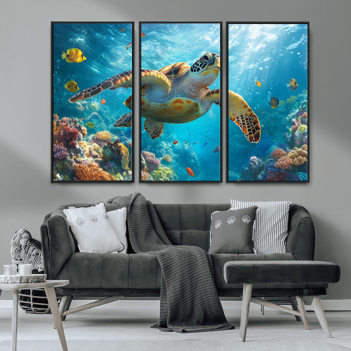 Sea Turtle Underwater Canvas Wall Art Print - Vibrant Ocean