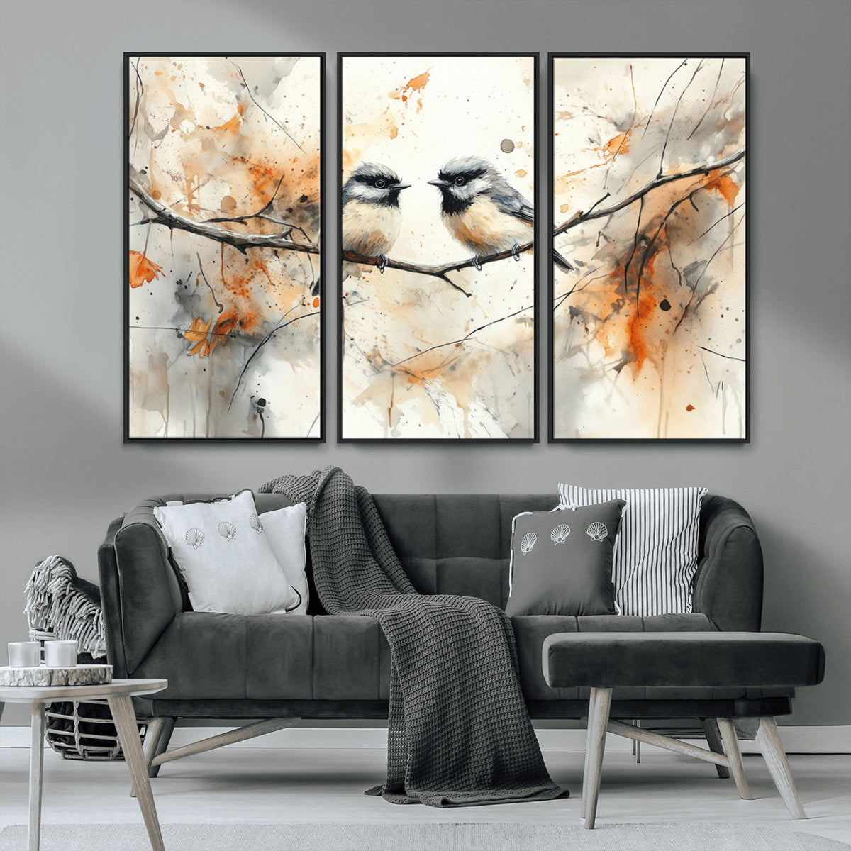 Abstract Watercolor Chickadee Bird Canvas Wall Art Print -