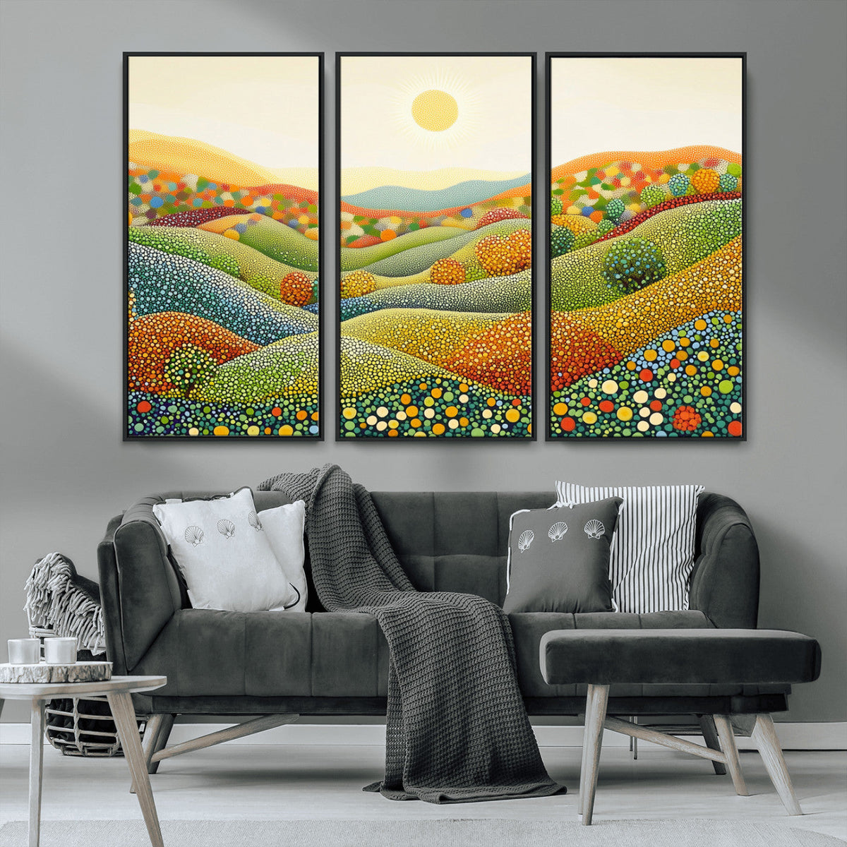 YAYOI KUSAMA Colorful Dot Art Landscape Canvas - Framed