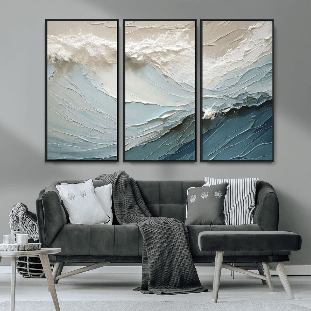 Waves Abstract Wall Art Print, Modern Framed Abstract Canvas