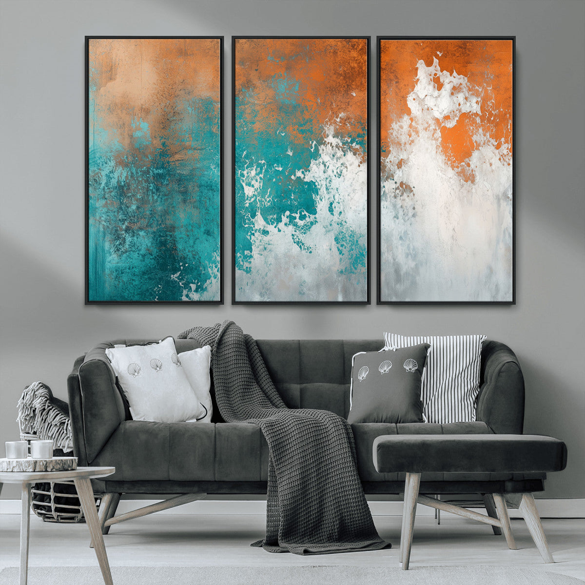 Vintage Abstract Print - Bold Teal and Orange Canvas Wall