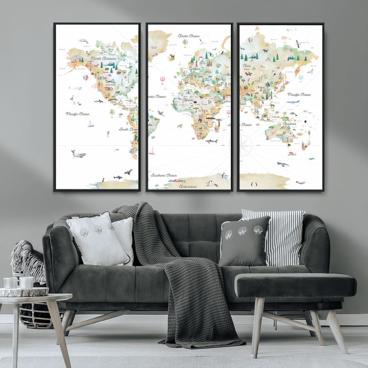 Animal World Map for Kids Room Decor