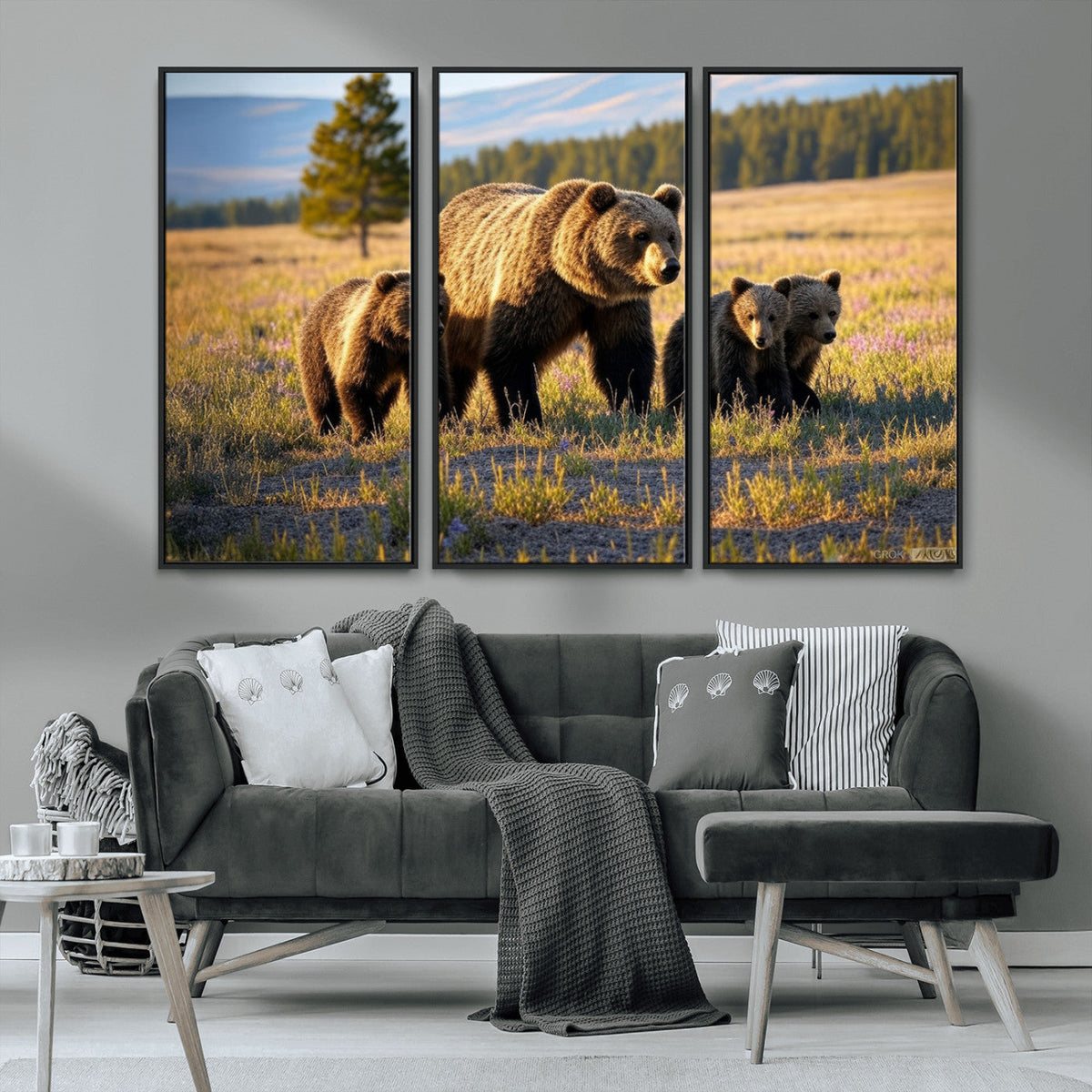 Grizzly Bear Family Wall Art Canvas Print – Majestic