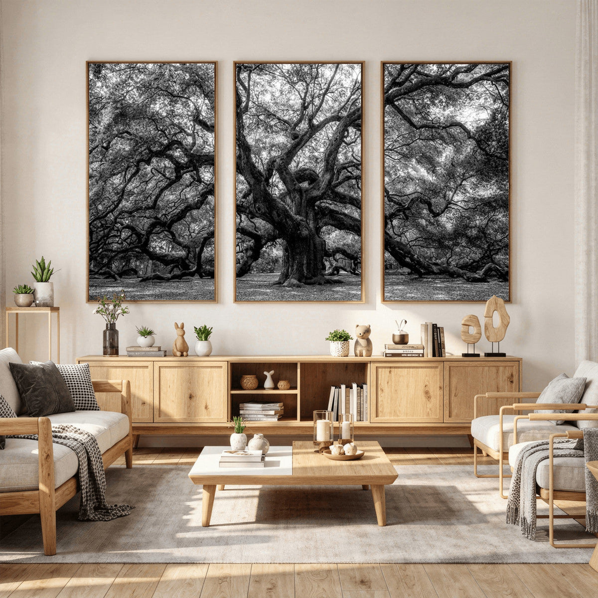 Black and White Old Angel Oak Tree Wall Art Canvas Print