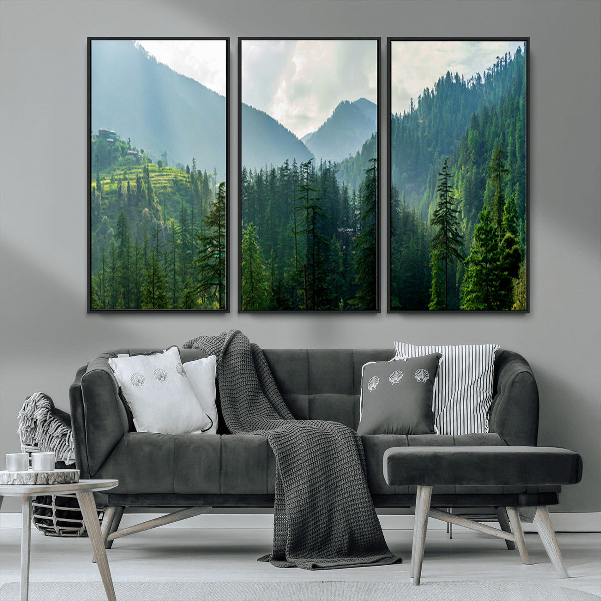 Misty Forest Mountain Wall Art Canvas Print – Framed Serene