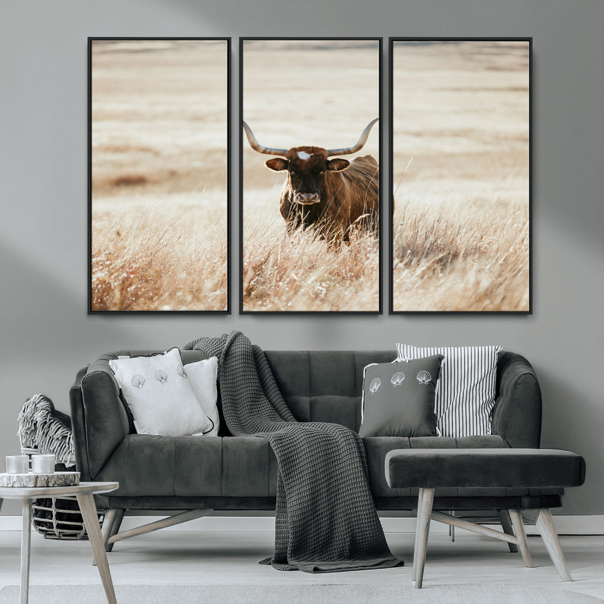 Texas Longhorn Wall Art Canvas Print – Framed Brown Horned