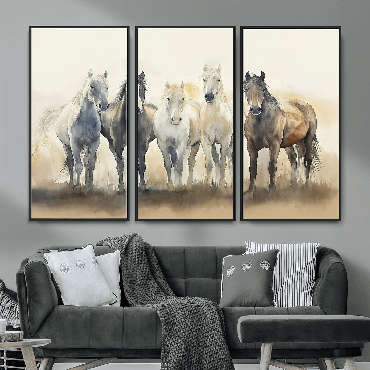 Wild Horses Wall Art Canvas Print, Framed Running Horses Art