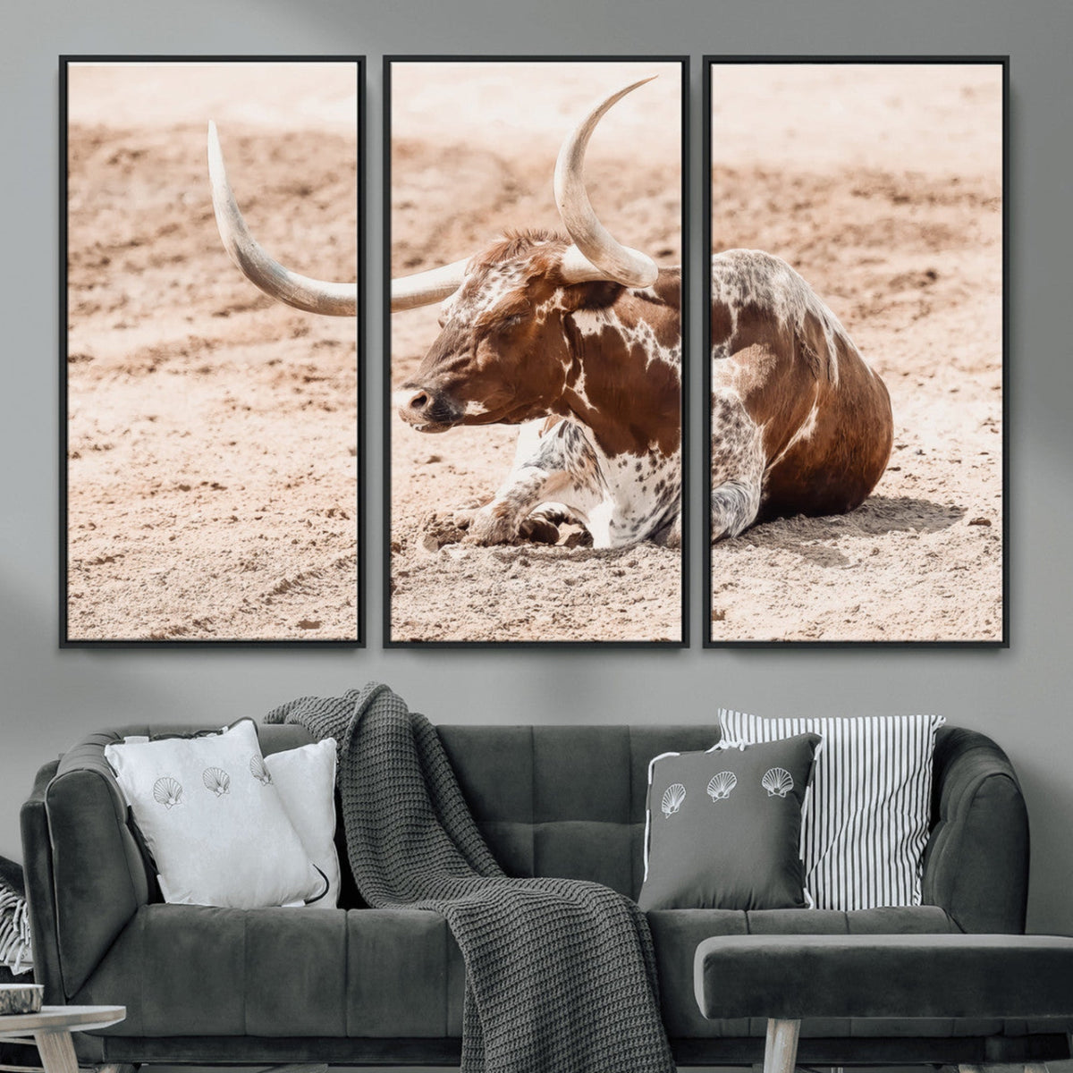 Texas Longhorn Wall Art – Framed Resting Bull Canvas