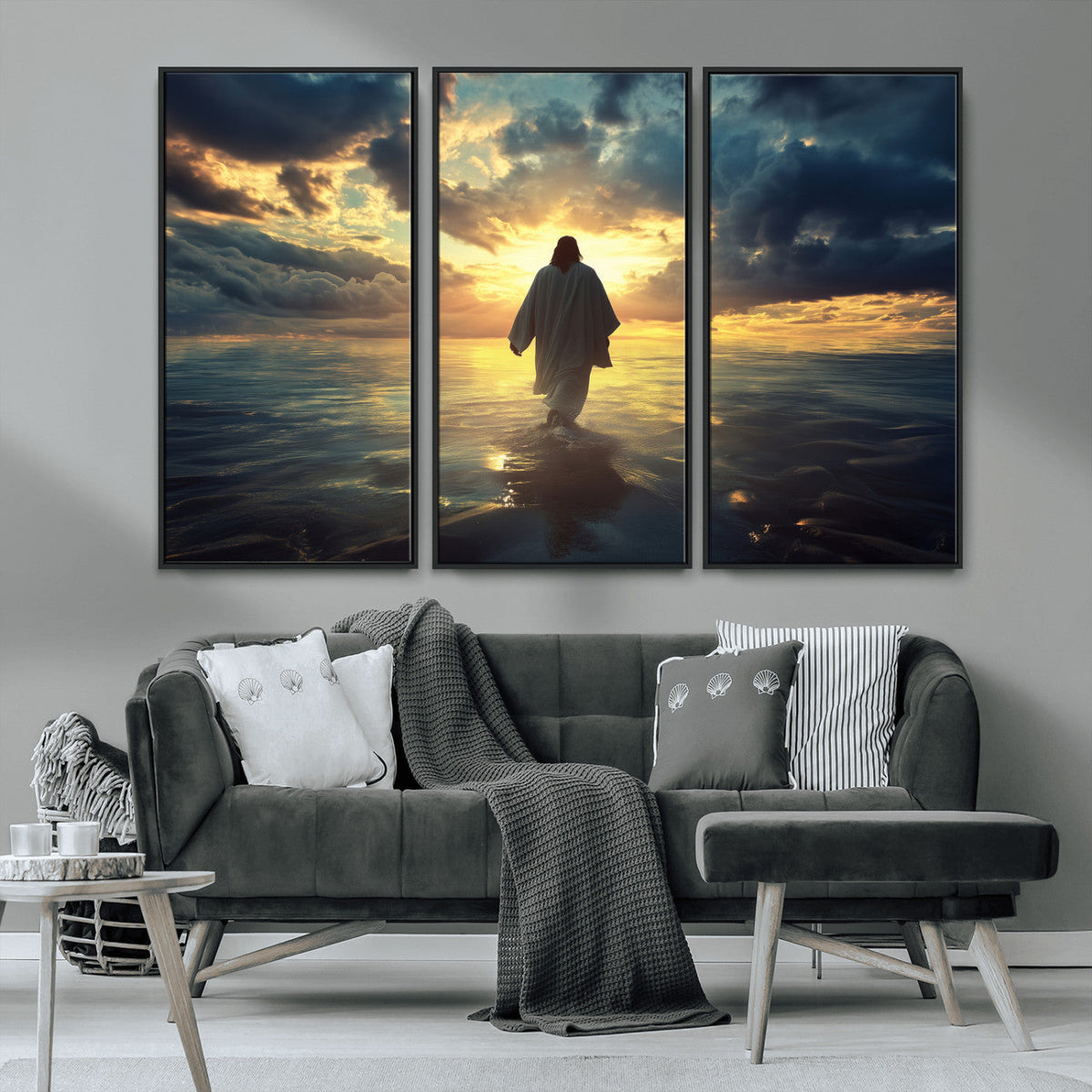 Jesus Walks Wall Art Canvas Print Framed Divine Sunset Art