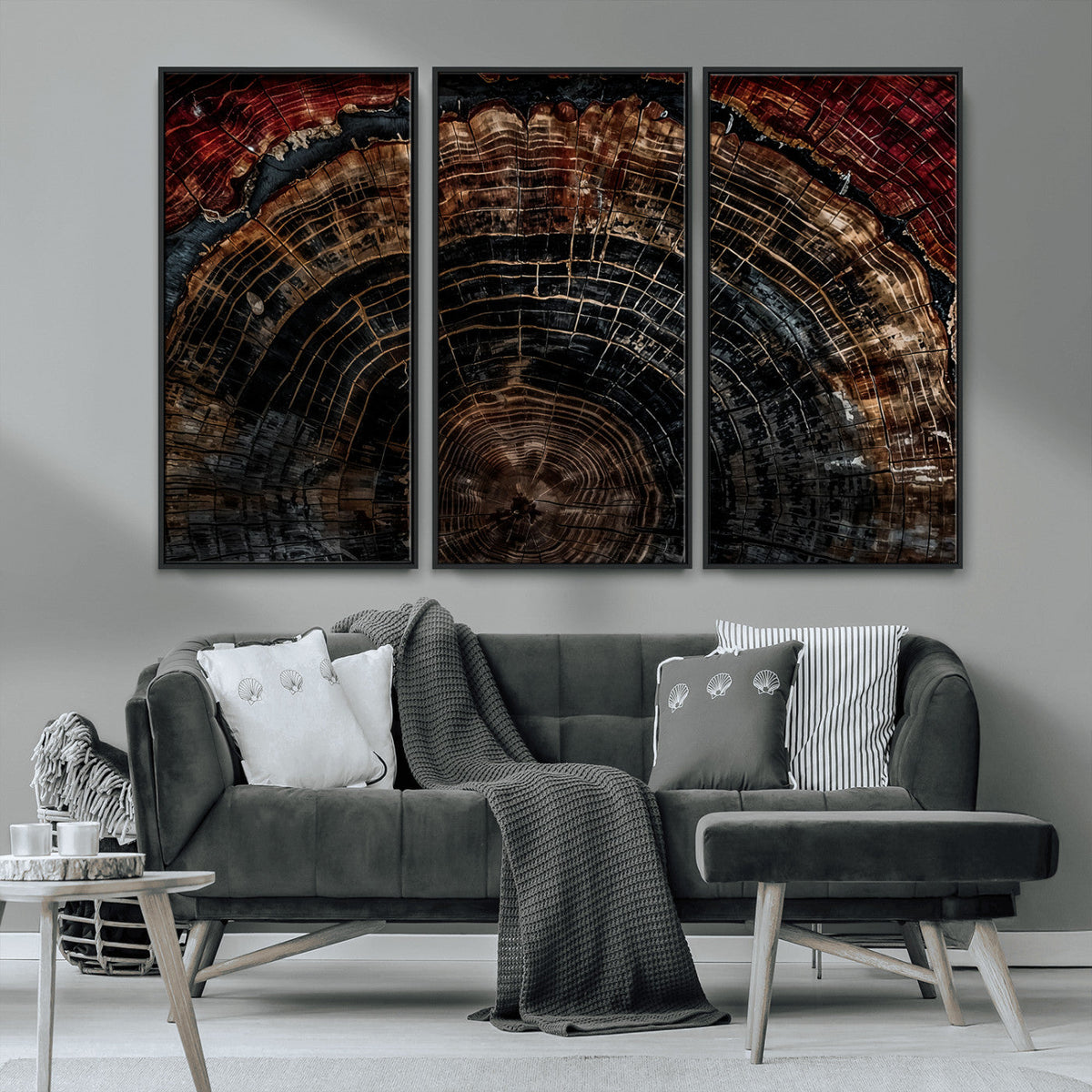 Dark Wood Ring Wall Art Canvas Print – Framed Abstract Tree