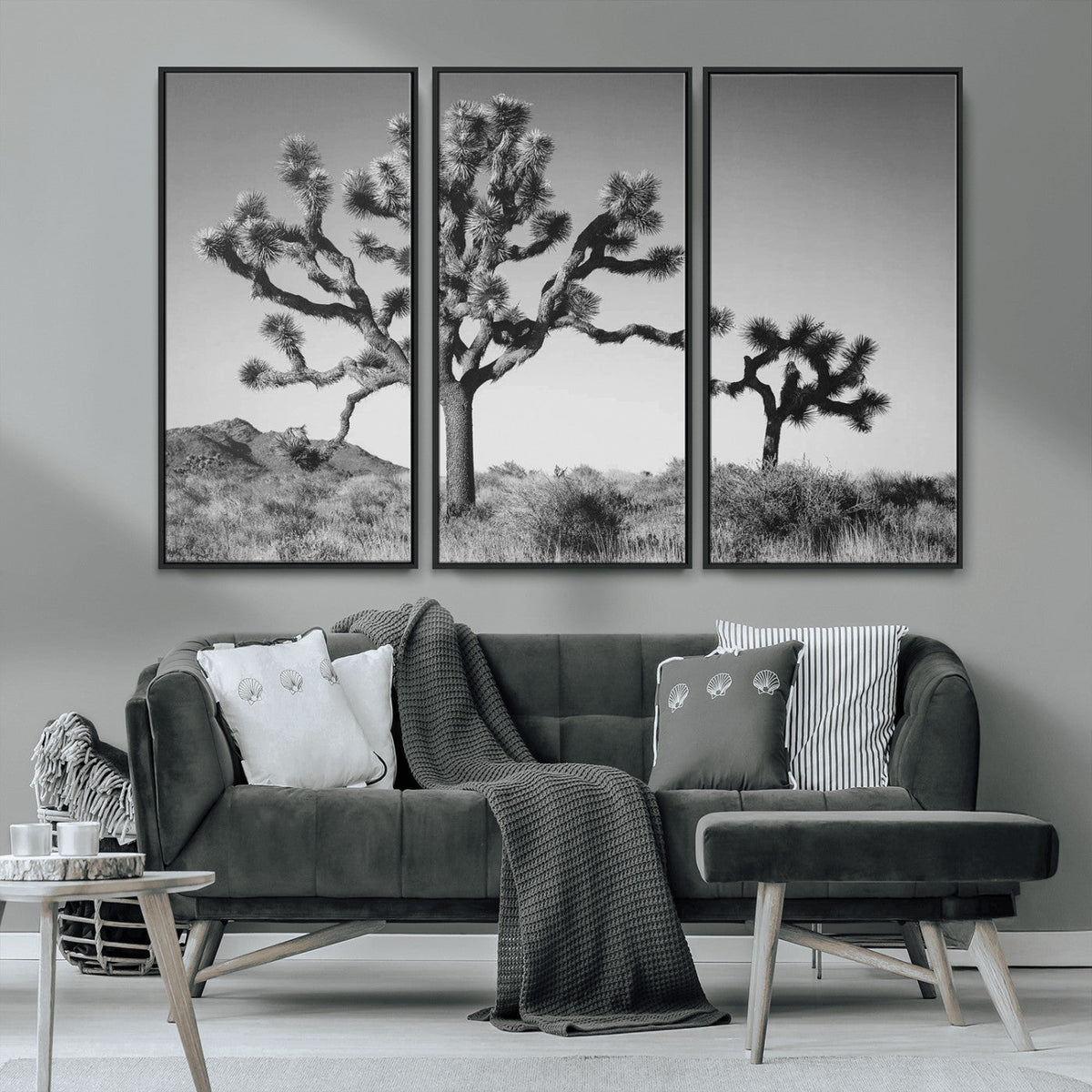 Joshua Tree Wall Art Canvas Print – Framed Monochrome Desert