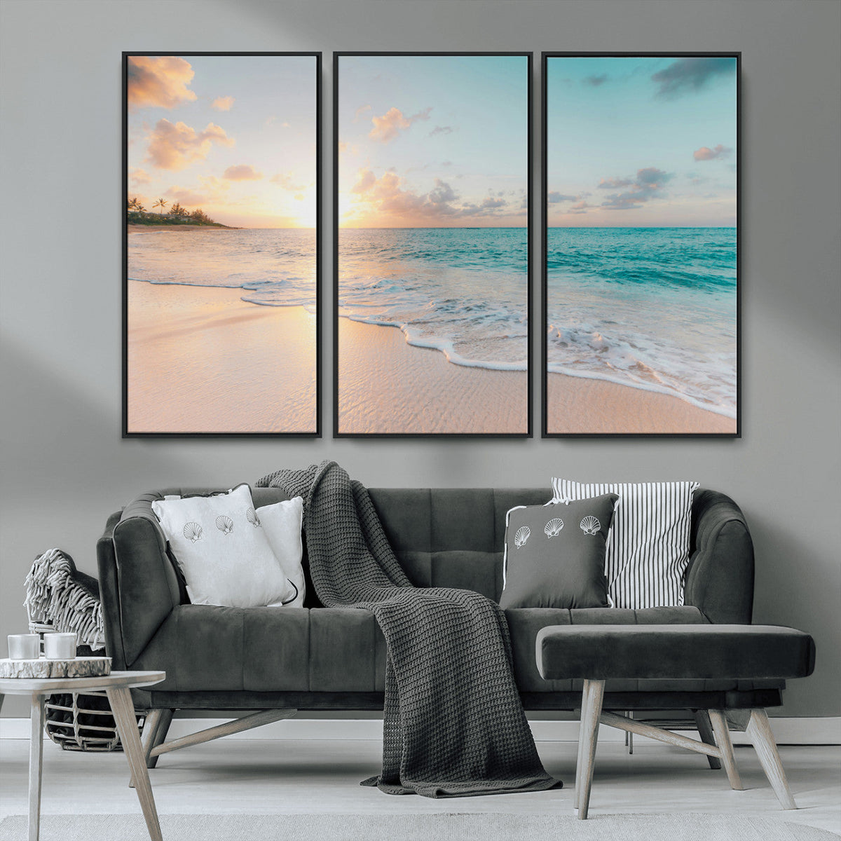 Beach Sunset Wall Art Canvas Print – Framed Ocean Waves