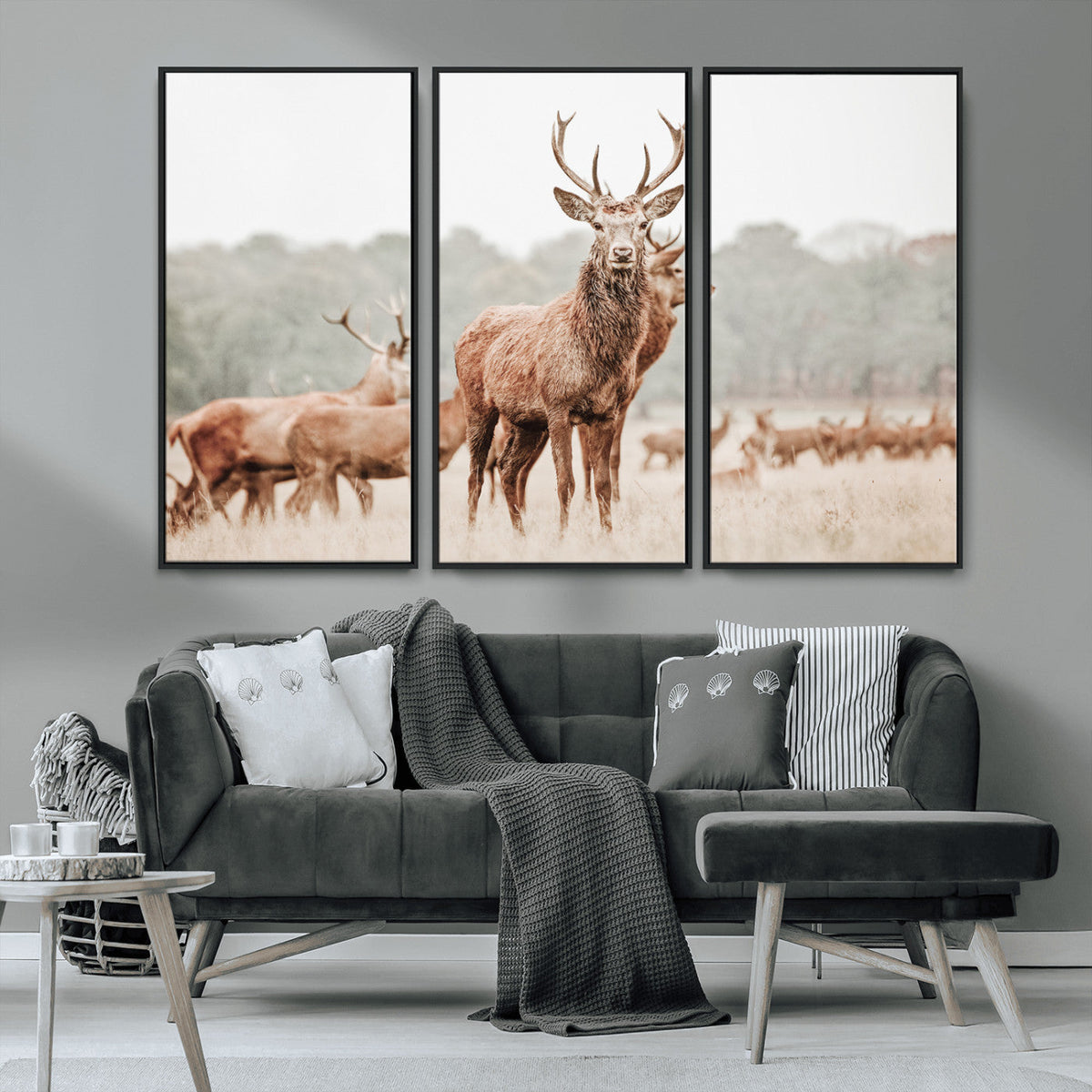Rustic Nature Wall Art Canvas Print – Stag Woodland Framed