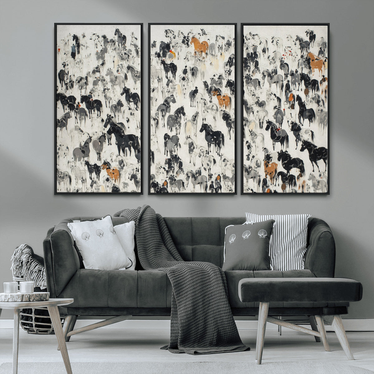 Wild Horse Stampede Wall Art Canvas Print – Monochrome