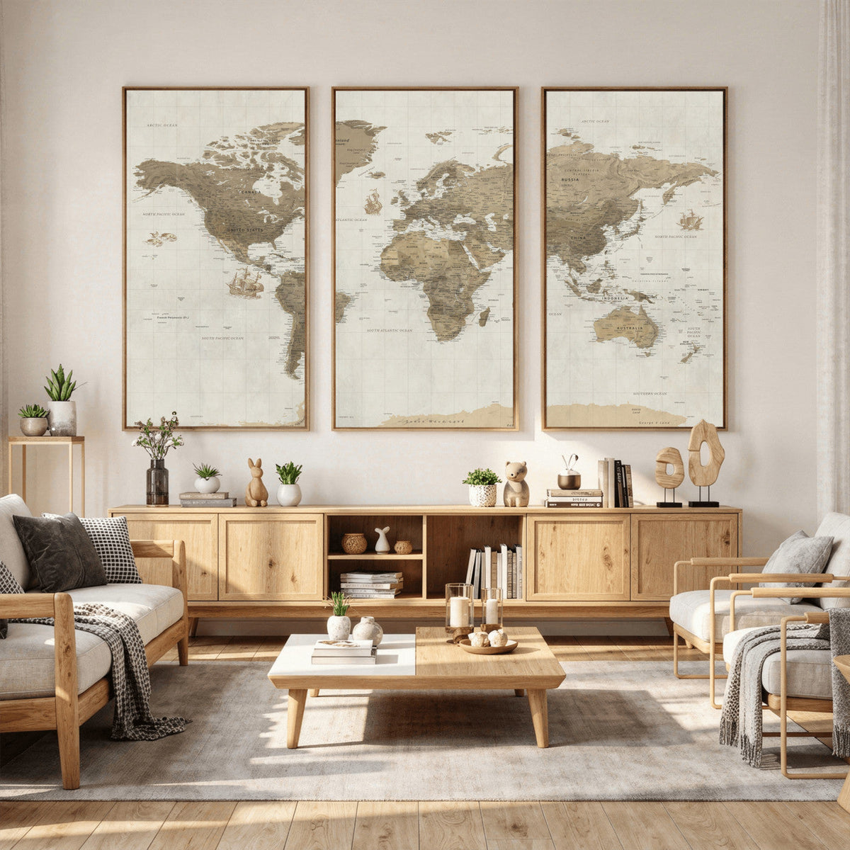 Detailed World Map Wall Art Canvas Print