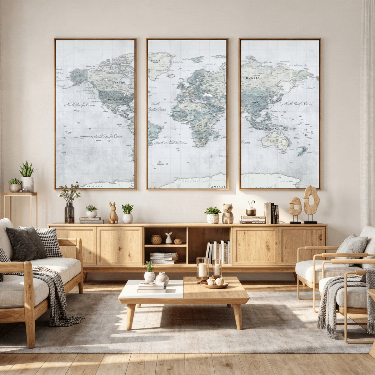 Push Pin World Map Canvas Print - Detailed Vintage World Map