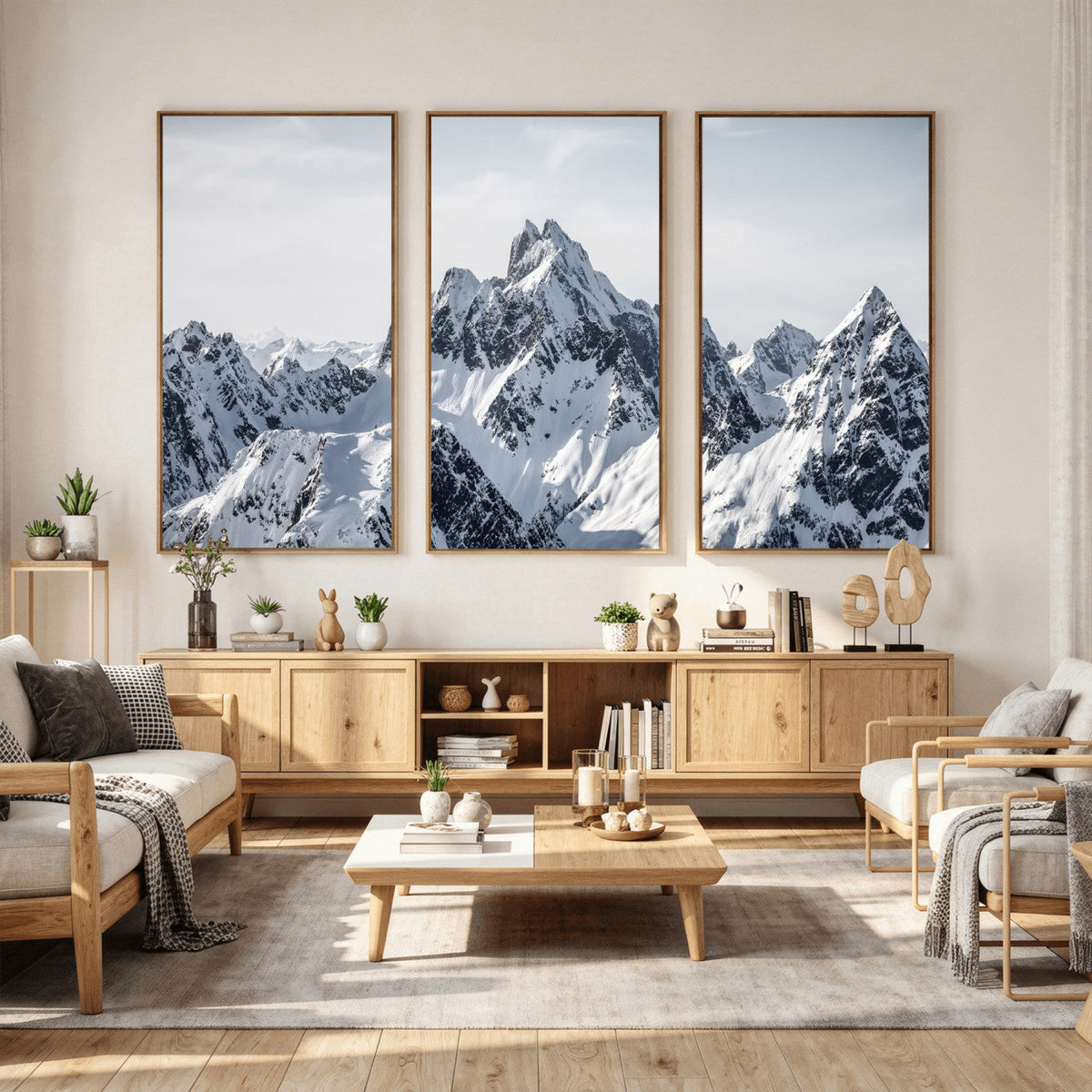 Snowy Mountain Range Canvas Print, Alpine Peaks Landscape