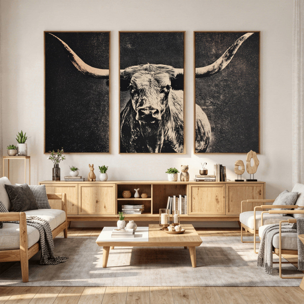 Vintage Texas Longhorn Bull Wall Art Canvas Print, Cow