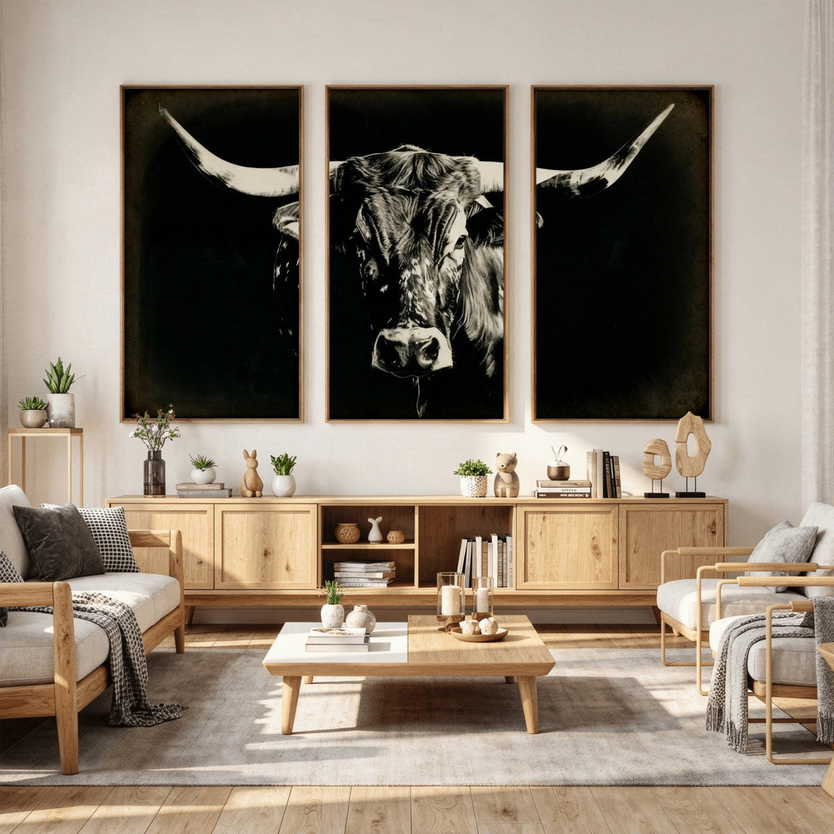 Black Bull Wall Art Canvas Print, Texas Longhorn Portrait