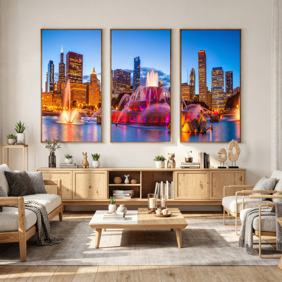 Chicago Wall Art Canvas Print, Chicago City Downtown Night