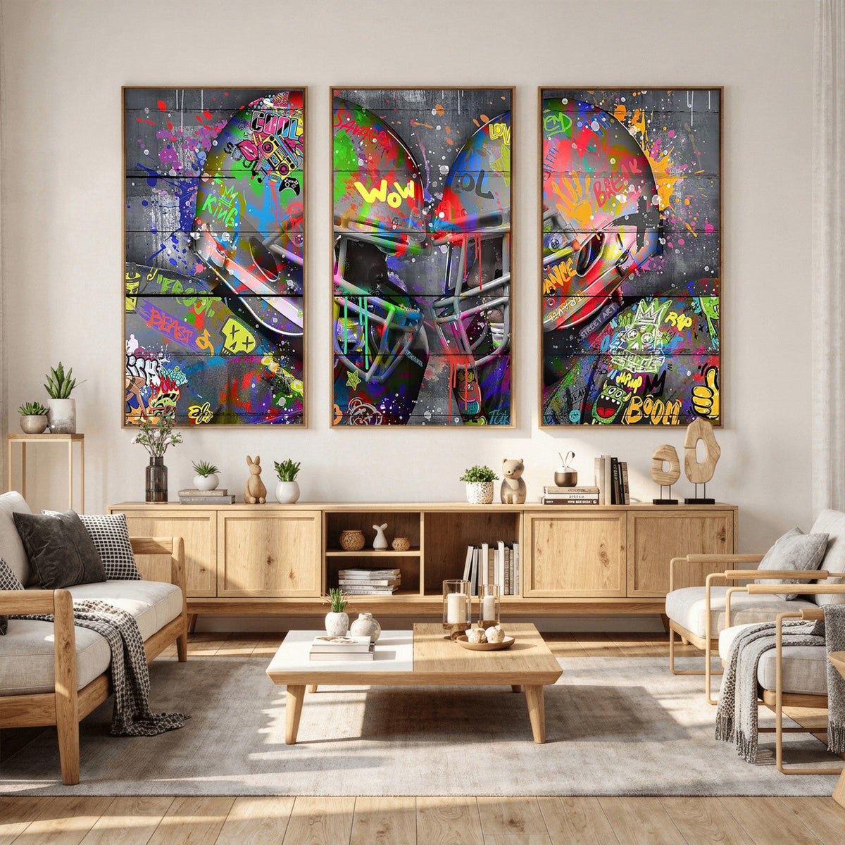 Graffiti Football Helmets Wall Art Canvas Print, Urban