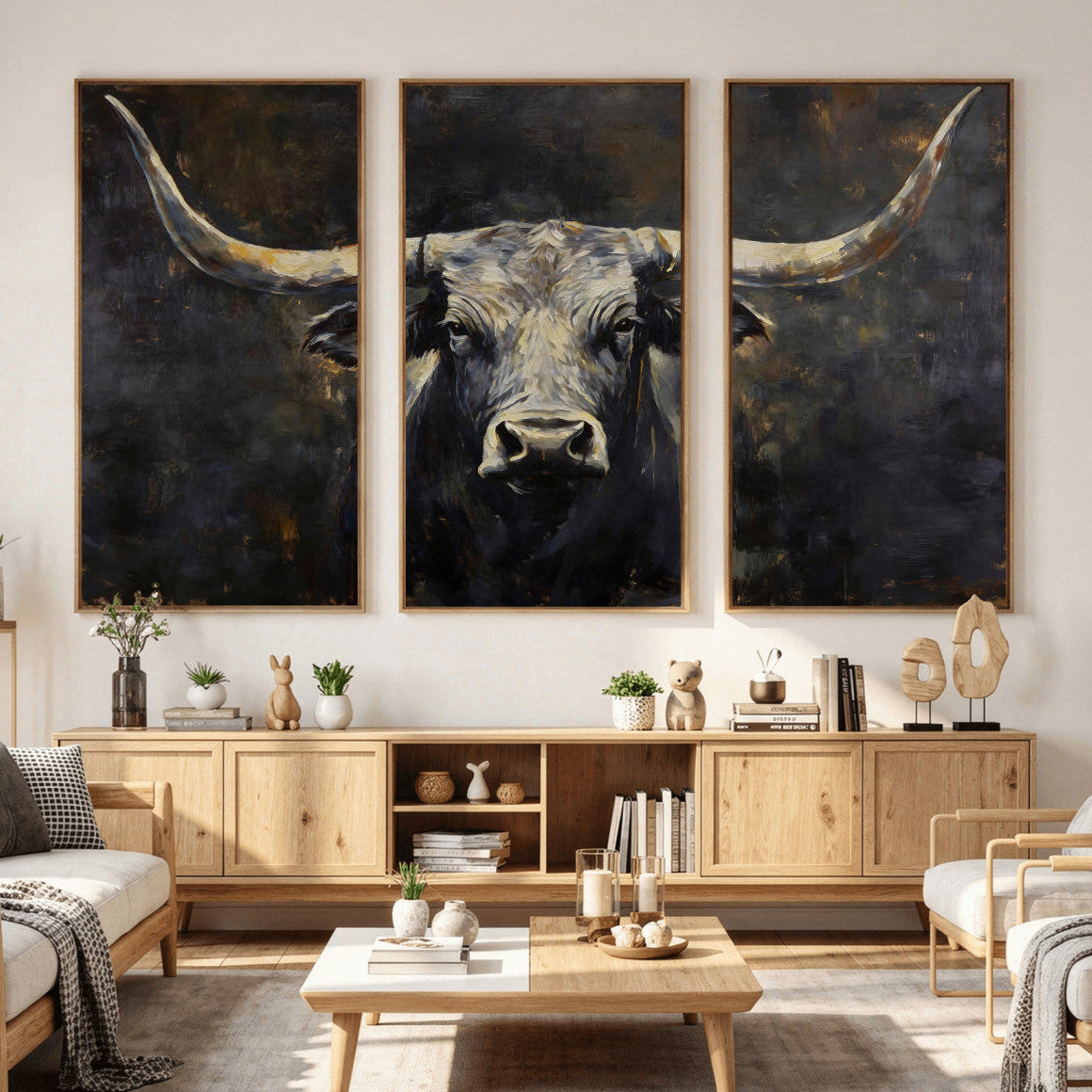 Rustic Longhorn Bull Wall Art Canvas Print – Vintage Western