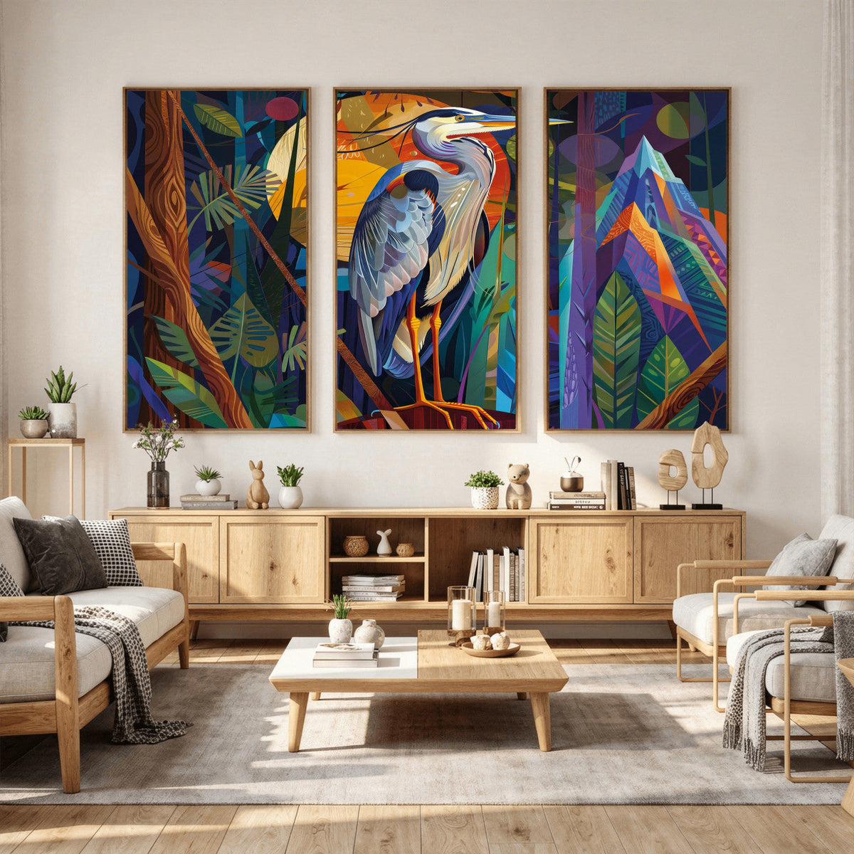 Colorful Heron Wall Art Canvas Print Tropical Bird Abstract